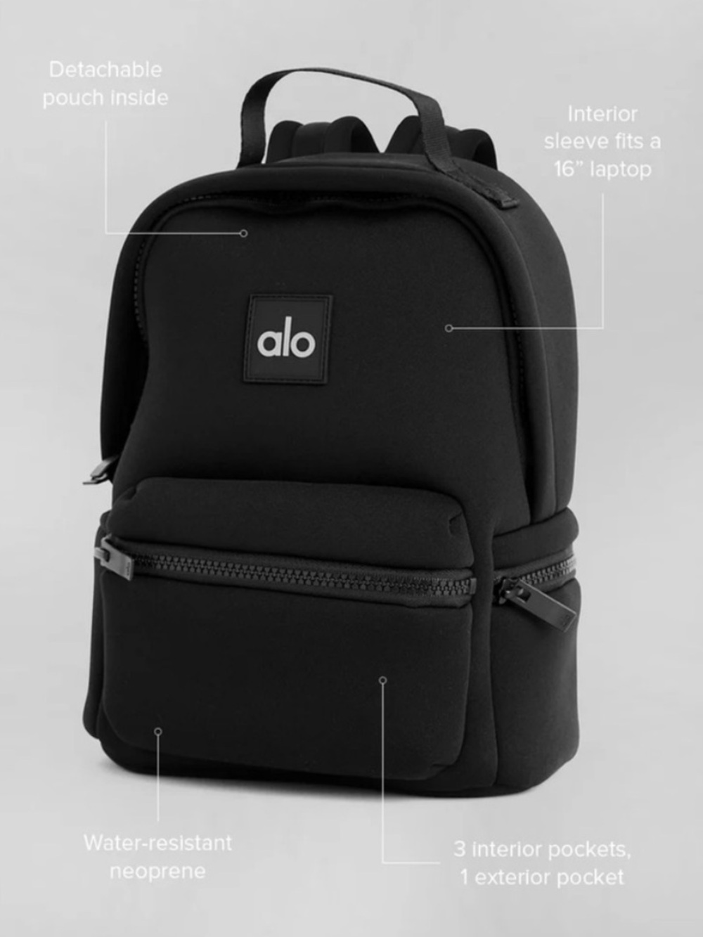 NEW Alo Yoga Stow Neoprene Backpack Black w/ Pouch Purse A0481U - Picture 5 of 15